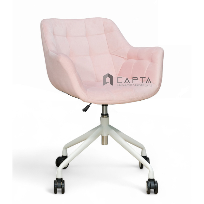 Ghế trang điểm nữ màu hồng có bánh xe CE1022-F Nội thất Capta Ghế làm việc tại nhà nệm vải nhung chân tăng giảm độ cao hiện đại