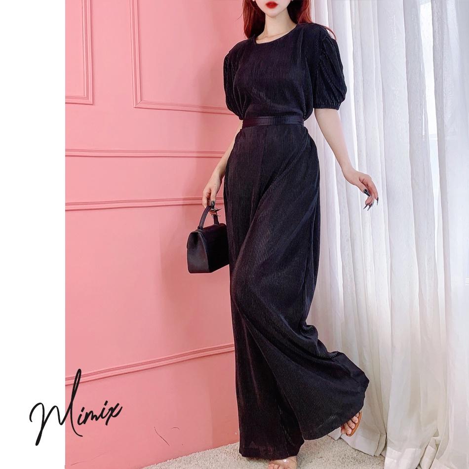 Jumpsuit thun dập ly thắt eo MIMIX sang trọng BN3195