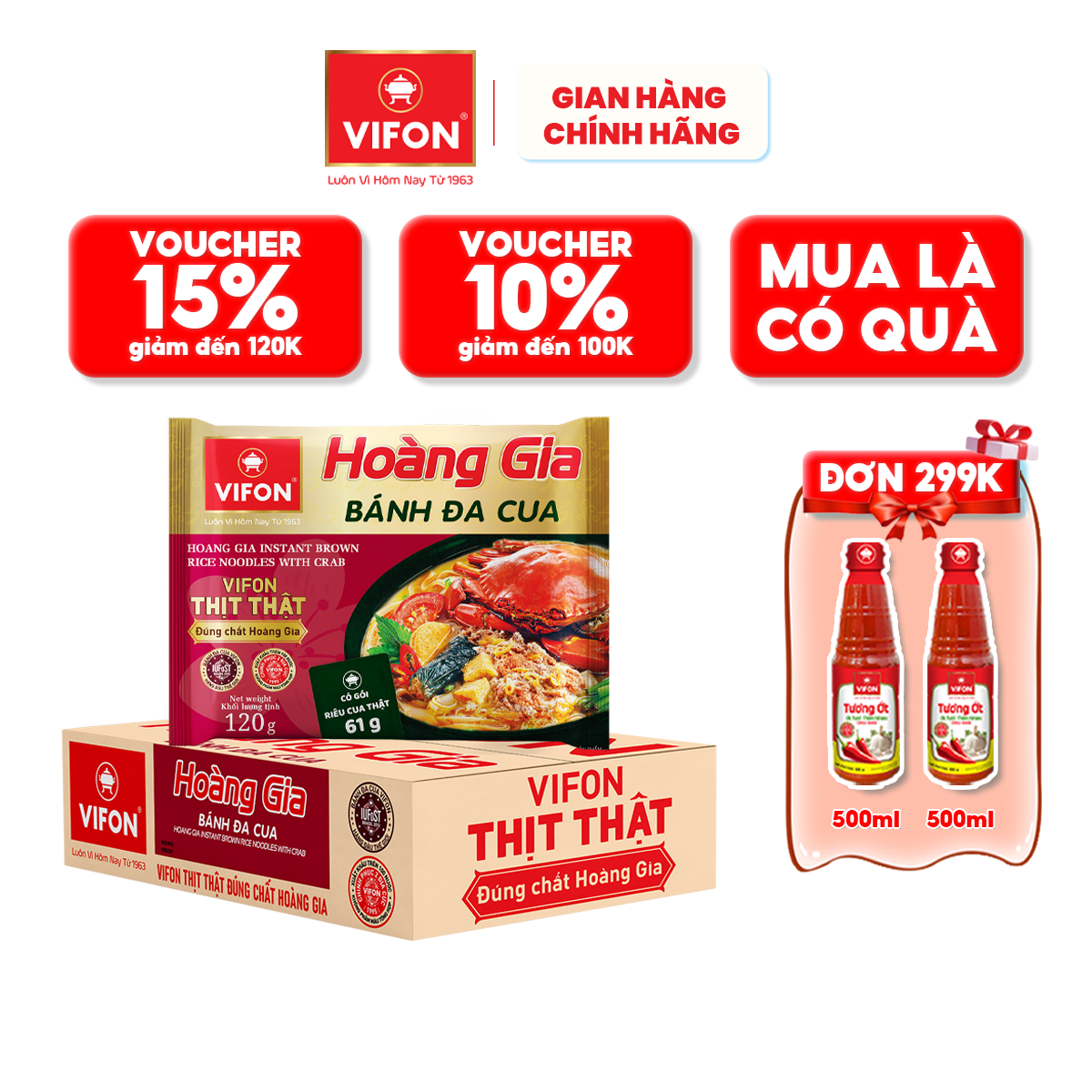 Thùng 18 Bánh Đa Cua Hoàng Gia Vifon 120G Gói - Thùng 18 Gói