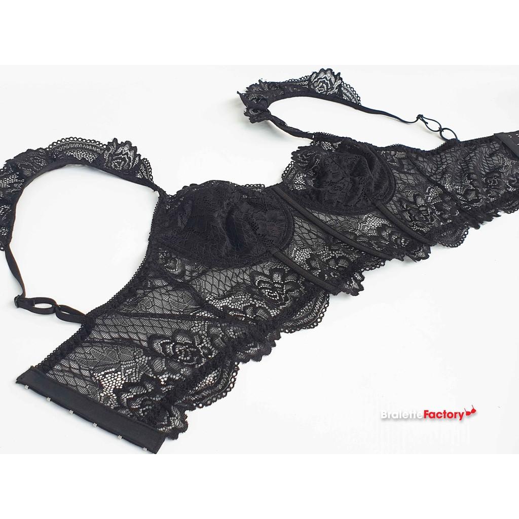 Áo croptop Bralette ren đen sexy hàng thiết kế, có gọng, mút lót N04