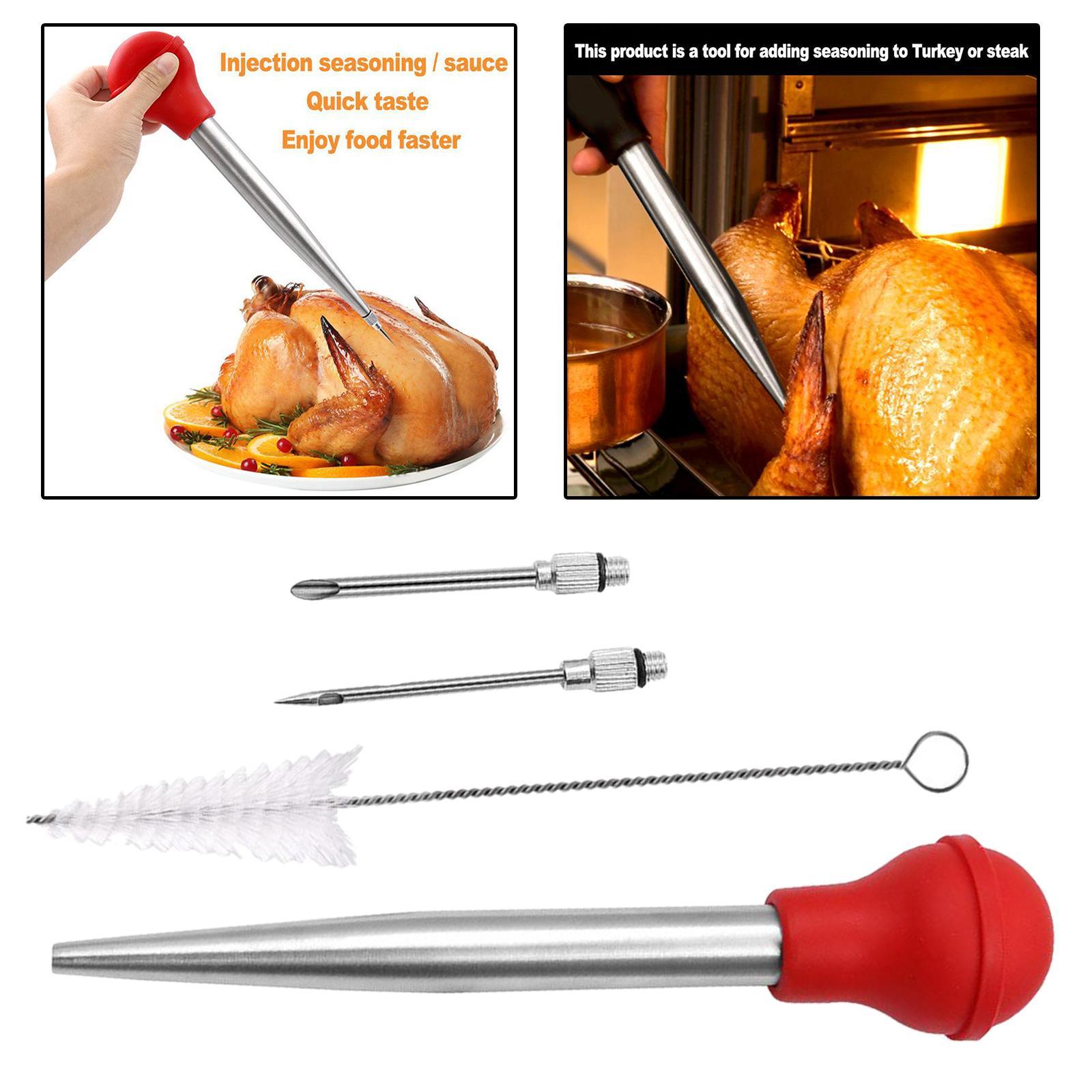 Stainless Turkey Baster Injector Needle Silicone Bulb for Basting Kitchen black