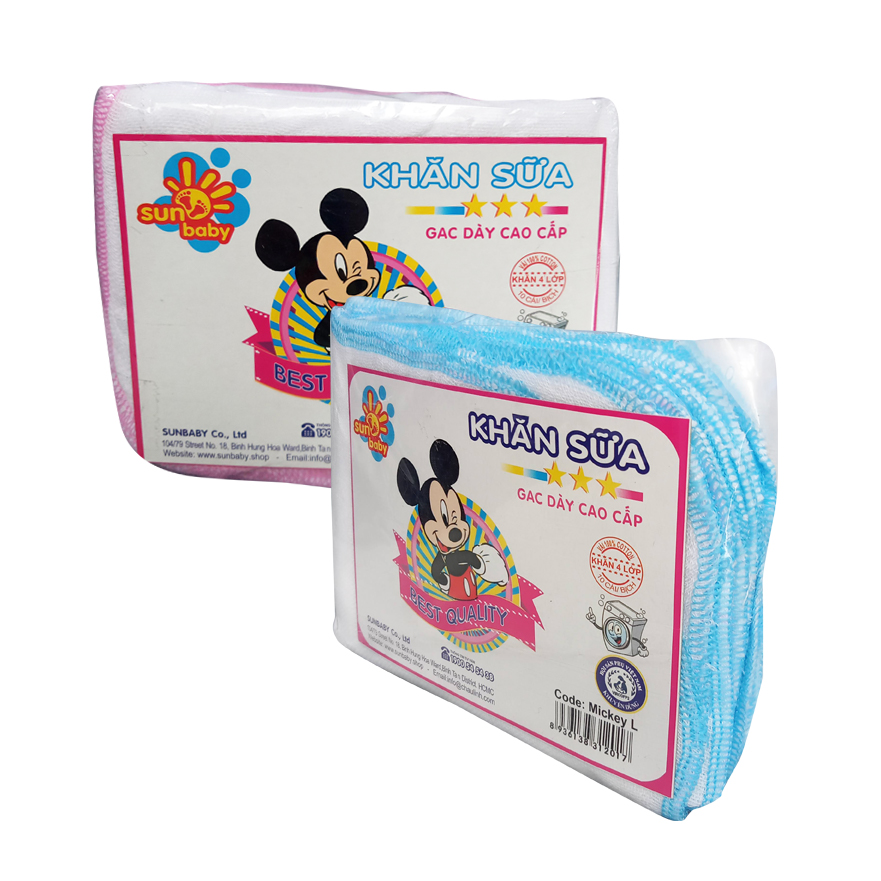 Combo 2 bịch Khăn sữa dày cao cấp Mickey L (4 lớp) mềm mại cho bé CMKL_SUNBABY