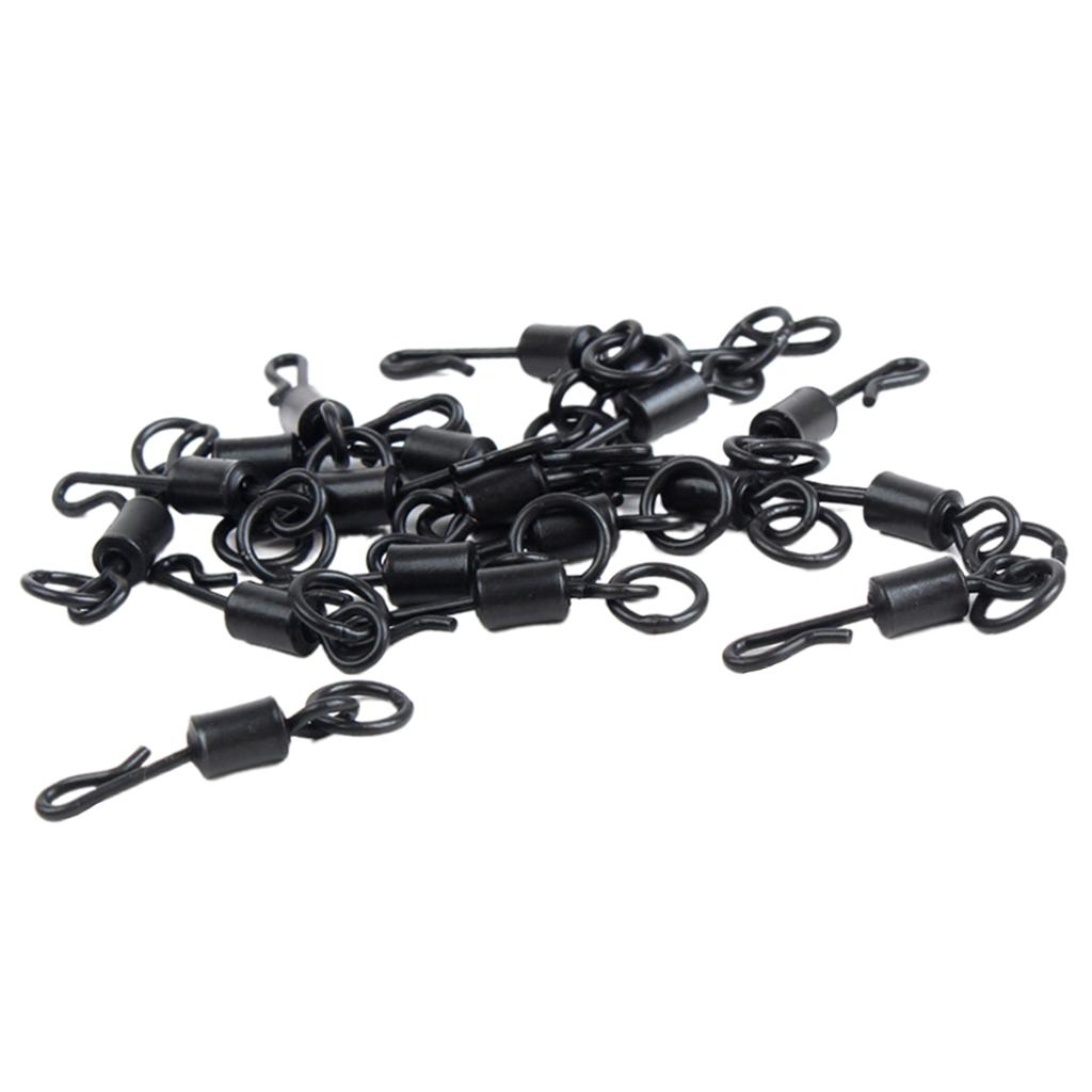 50pcs Matte Black Carp Fishing Swivels Long Body Quick Change Swivel w/ Ring