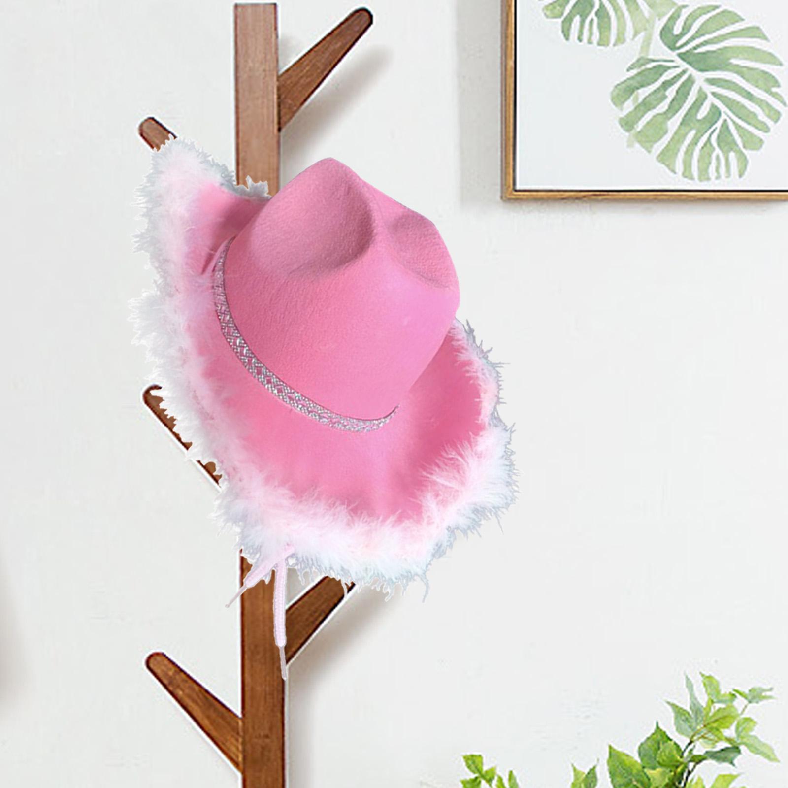 Pink Cowgirl Hat, Women Cowboy Hats with Feather Edge, Cowboy Costume Accessories for Adults Party Hat and Play Dress up