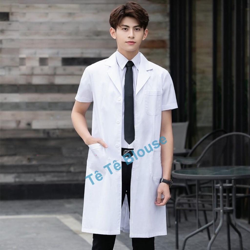 Áo Blu, Blouse Bác sĩ Cộc Tay dáng dài ngang gối vải thô cotton cao cấp