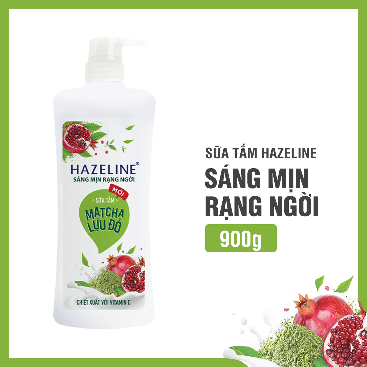 Sữa tắm Hazeline Dưỡng Thể Trắng Sáng & Mịn Da Từ Thiên Nhiên Matcha Lựu Đỏ 800G