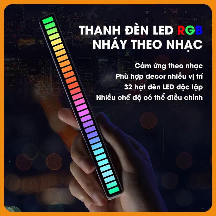 Thanh đèn LED RGB cảm ứng theo nhạc 16 triệu màu điều khiển qua APP, trang trí decor Xe Ô Tô, phòng Studio Gaming