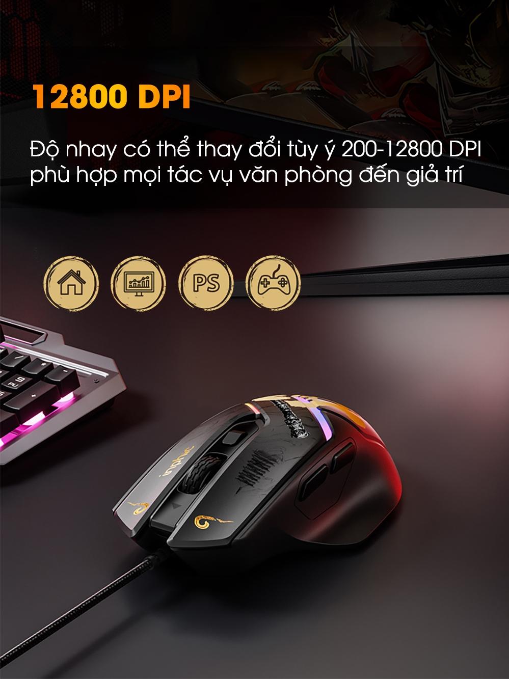 Chuột gaming có dây TEKKIN PG1 Black myth wukong 6 nút bấm 1000hz led RGB có app - hàng chính hãng