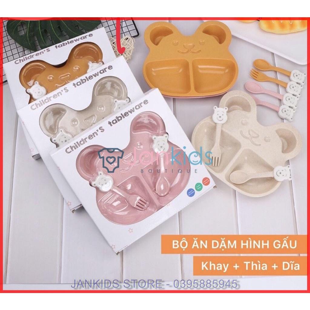 Bộ khay ăn dặm hình gấu kèm thìa dĩa tiện lợi cho bé
