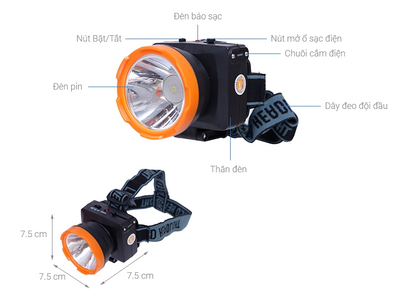 Đèn Pin Sạc Led Đội Đầu Comet CRT1613 2W Lithium 1800mAh Siêu Sáng, Ánh Sáng Trắng