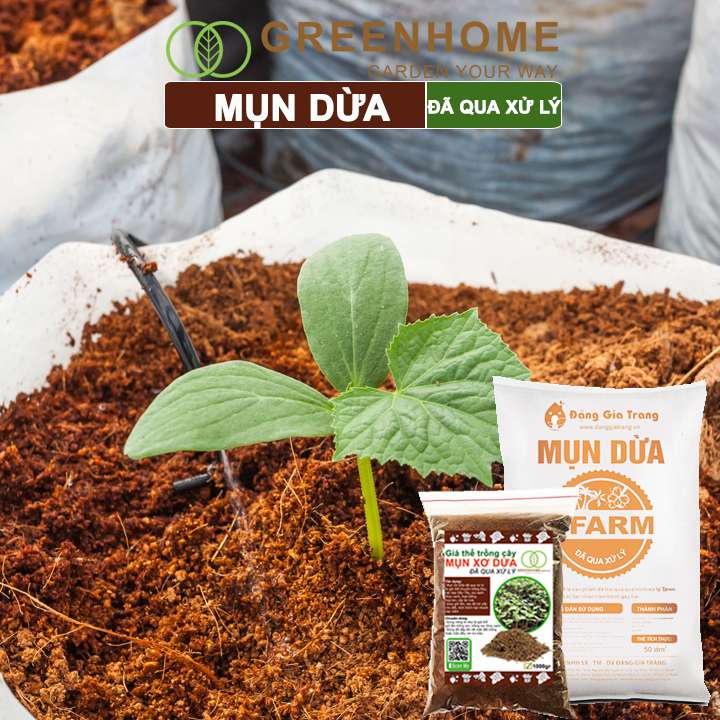 Mụn dừa đã qua xử lý, bao 1kg, chuyên trồng rau, hoa màu, dâu tây, cây ăn trái, thủy canh |Greenhome