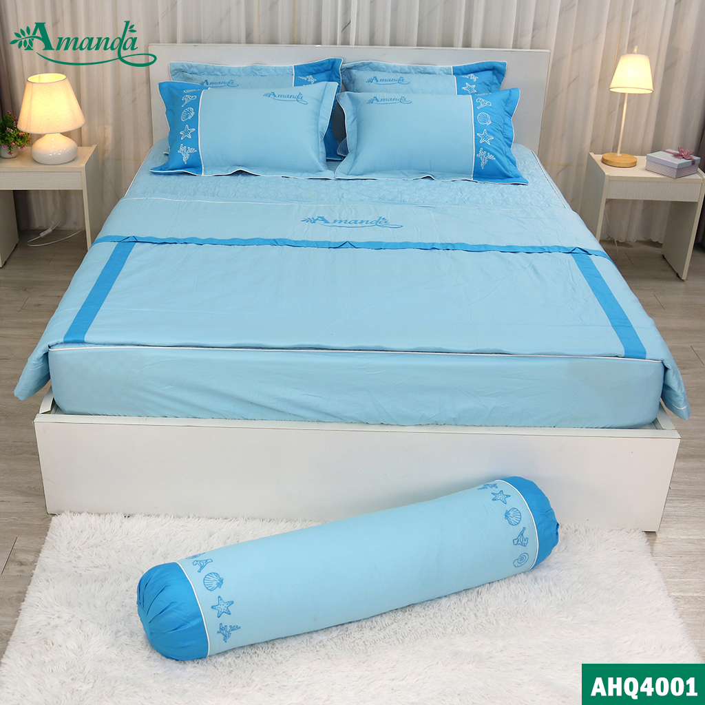 Bộ chăn ra cotton Hàn Quốc thêu họa tiết cao cấp cho ngày cưới Amanda