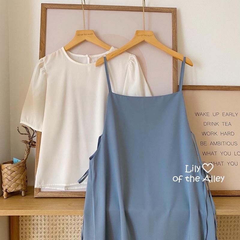 set váy yếm nơ eo