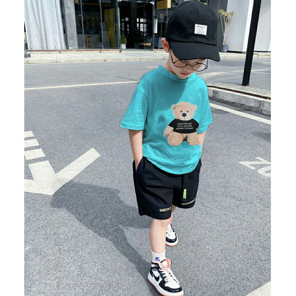 Áo Cộc Tay Cho Bé ROSY KIDS, Áo Phông Cộc Tay In Hình Gấu Bông Cho Bé Trai Bé Gái Đều Xinh từ 7-18kg
