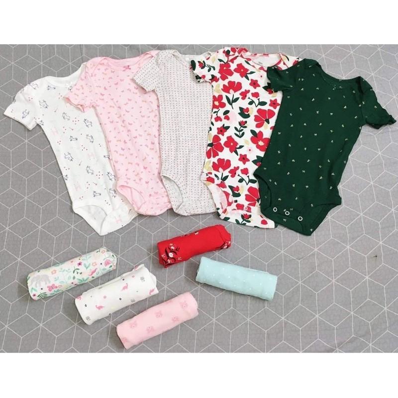 Set 5 bộ body chip cộc tay️ Bộ liền quần cotton xuất dư cho bé