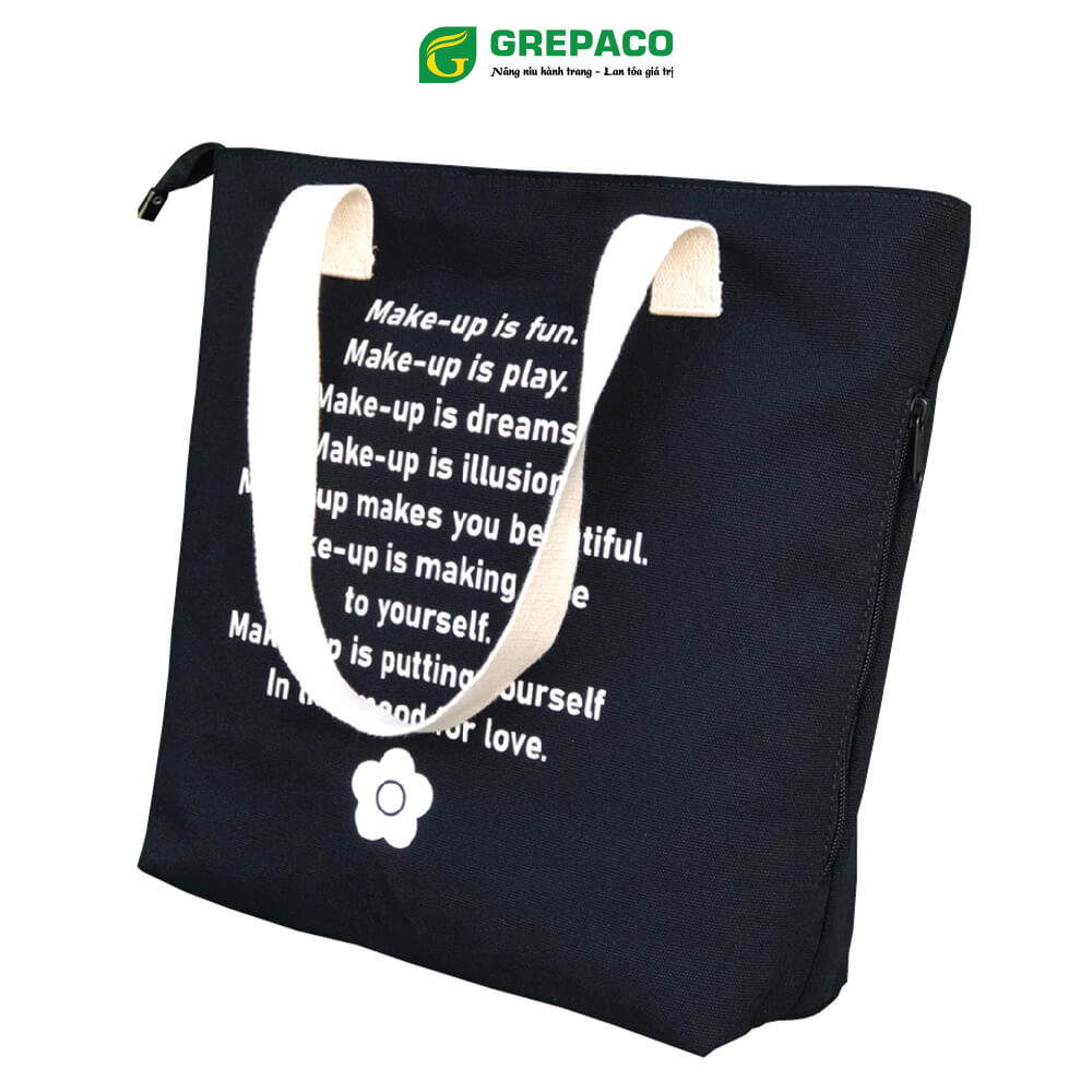 Túi Tote Nữ Grepaco Xách Vải Bố Canvas Cao Cấp In Chữ Đẹp Đeo Chéo Vai Có Khóa Kéo Nhiều Ngăn Dùng Đi Học, Làm Công Sở, Du Lịch Phong Cách Thời Trang Hàn Quốc - Tặng Túi Đựng Mỹ Phẩm