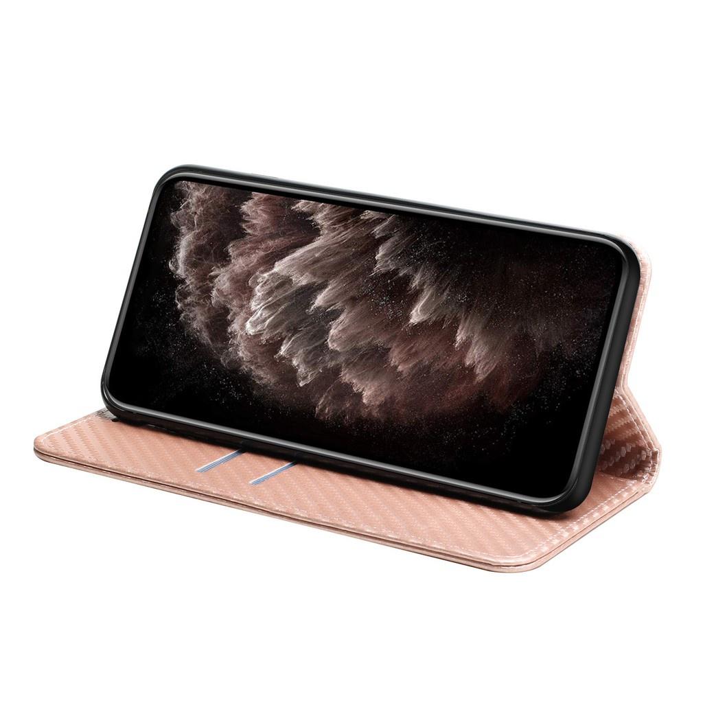 Bao da điện thoại kiểu ví sợi carbon nắp lật giá đỡ cho Samsung Galaxy A10 M10 A20E A21S A31 A40 A41 A50 A70 A51 A71