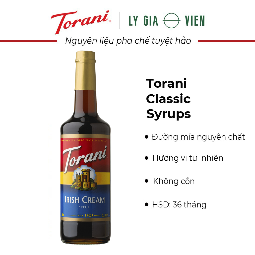 Siro Pha Chế Hương Vị Kem Ái Nhĩ Lan Torani Classic Irish Cream Syrup 750ml Mỹ