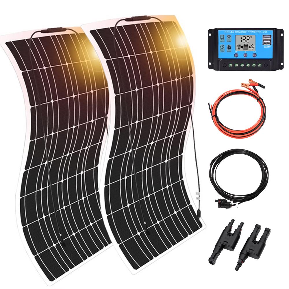 Bảng điều khiển năng lượng mặt trời linh hoạt 12 v 600w bộ hoàn chỉnh pin mặt trời đơn tinh thể cho xe gia đình cắm trại thuyền 1000w 110v 220v không thấm nước Màu sắc: 300w bộ màu trắng