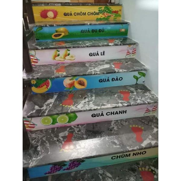 Set 11 bậc decal trang trí cầu thang hoa quả tiếng việt