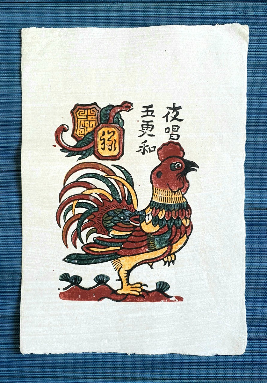 Tranh Đông Hồ Gà trống gáy sáng - Gà dạ xướng - Dong Ho folk woodcut painting