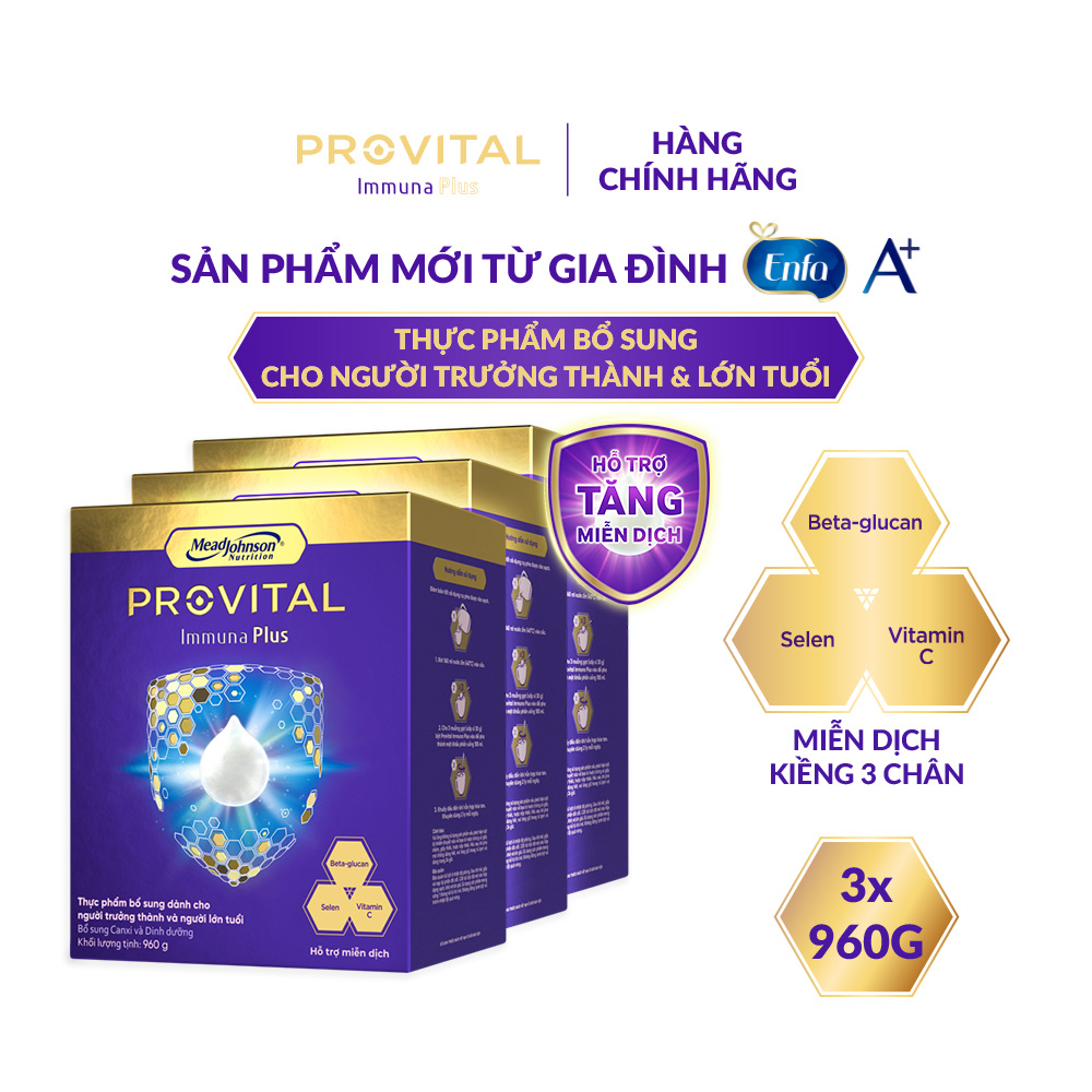 Bộ 3 Hộp sữa Provital Immuna Plus 960G - Giúp tăng cường hệ miễn dịch cho người trưởng thành và người lớn tuổi