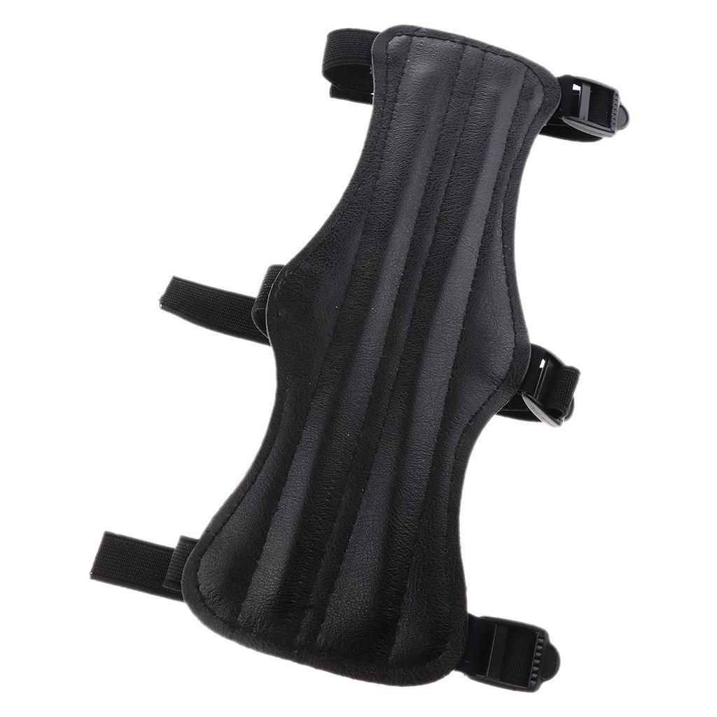 PU Leather 3 Straps Arm Guard for Recurve Compound Long Bow Hunting Shooting Black