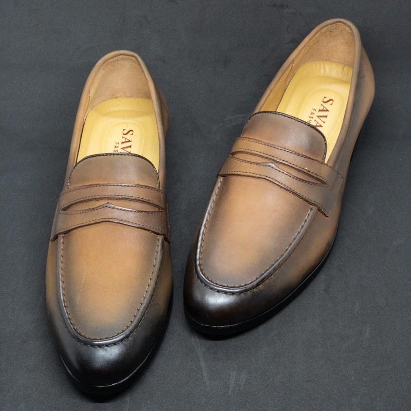 Giầy lười công sở nam da mộc Tomshoes cam kết da bò thật 100%