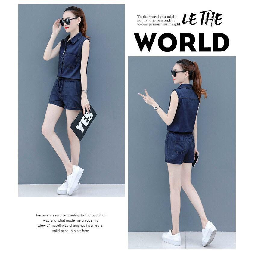 Set Bộ Denim Quần Short Áo Sát Nách, Set Bộ Jean Denim Cá Tính Dạo Phố, Đi