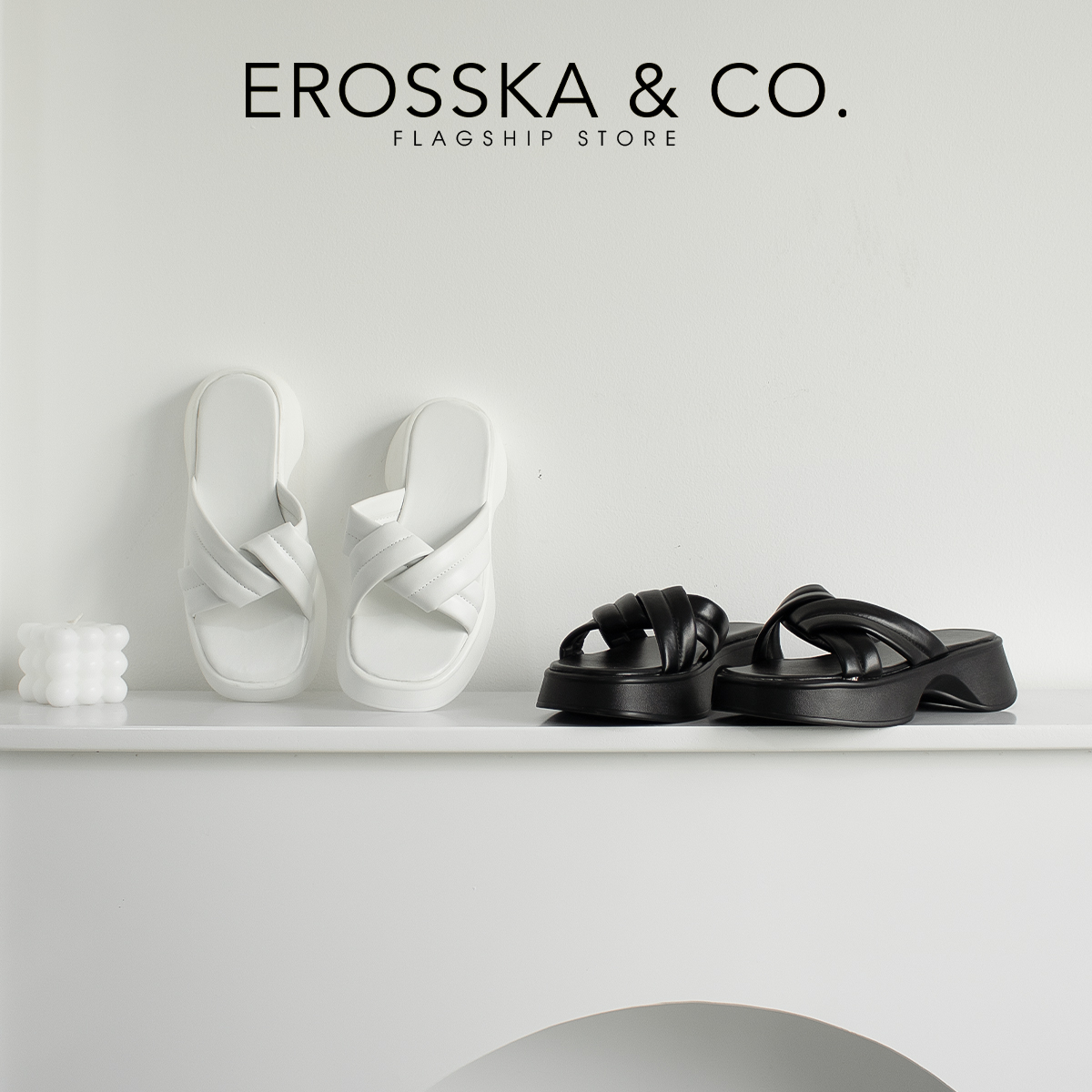 Erosska - Dép nữ quai chéo đế xuồng tôn dáng cao 3cm màu trắng - SB003