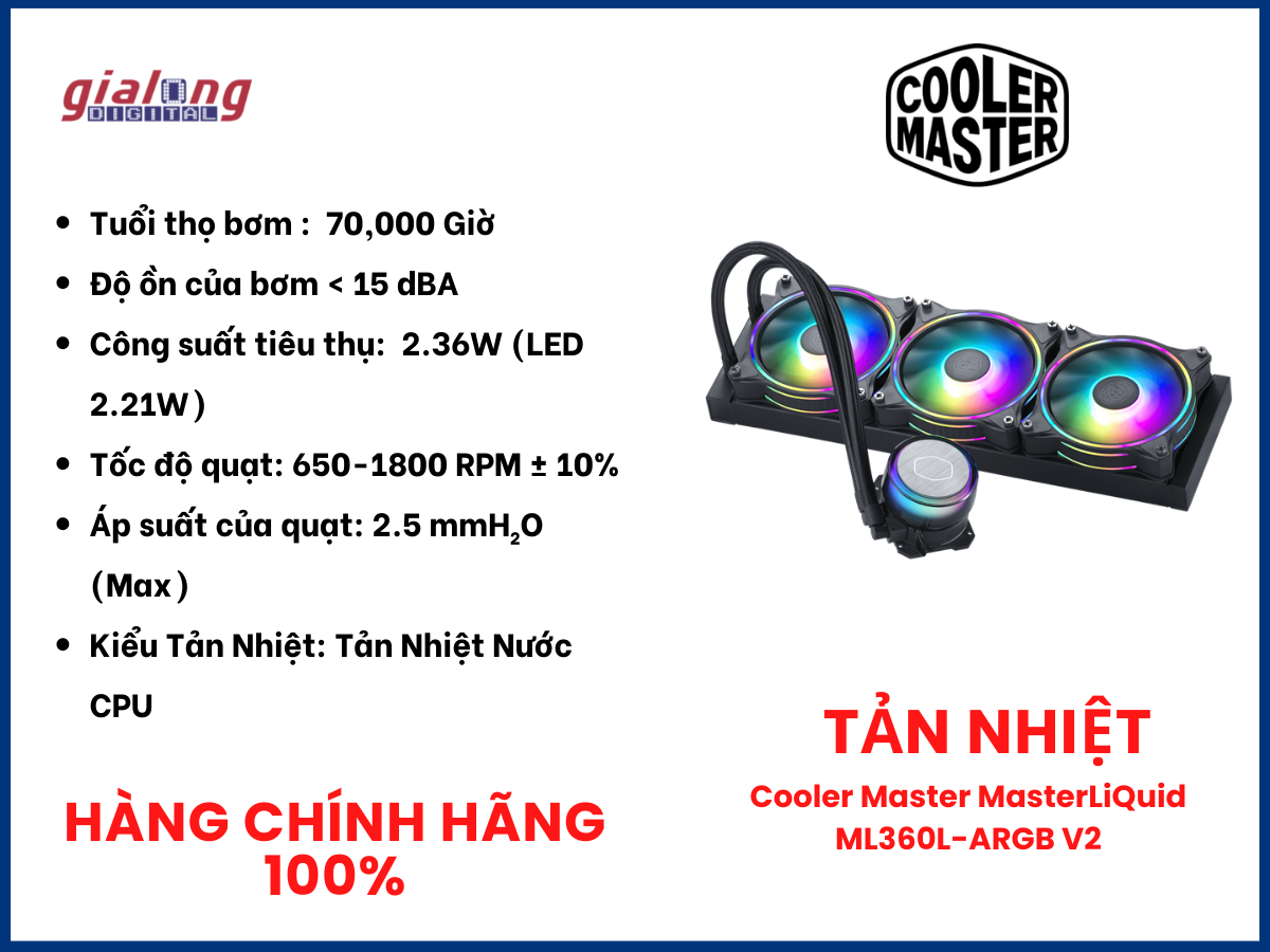 Tản nhiệt Cooler Master MasterLiQuid ML360L - Hàng chính hãng