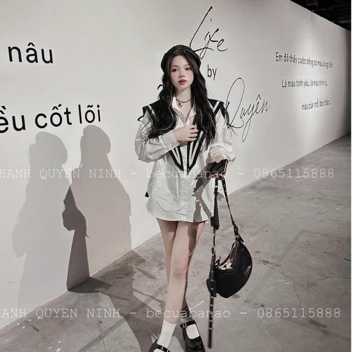 Áo sơ mi kèm khăn điệu đà vải thoải mái chất mềm không khô Trendy Clothing