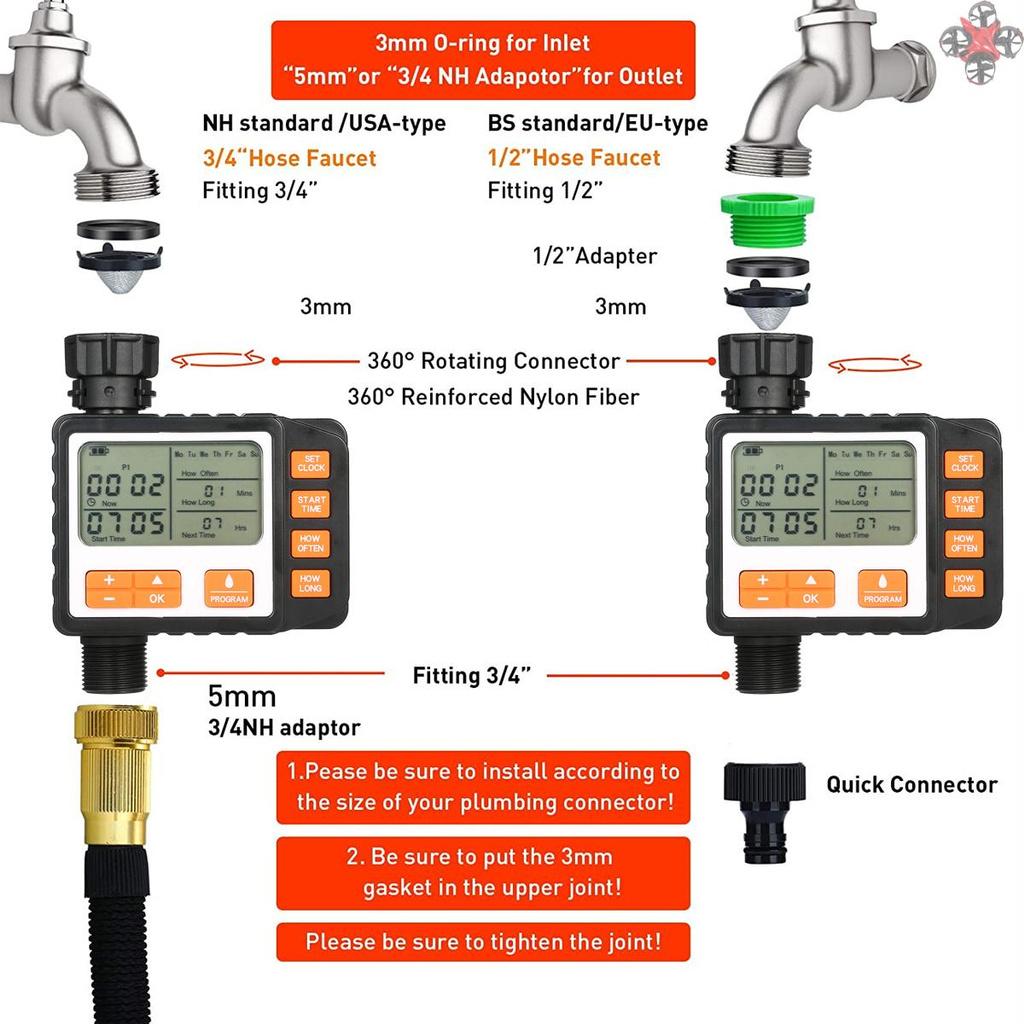 3 Separate Programs Water Timer 3in Large Screen IP65 Waterproof Auto and Manual Mode Hose Timer Sprinkler Timer Single Valve Faucet Digital Watering Timer for Garden Lawn