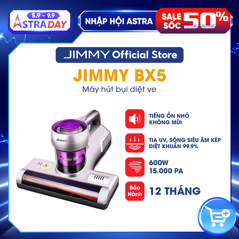 Máy Hút Bụi Giường Nệm JIMMY BX5 Diệt Khuẩn Bằng Tia UV 99,9% Công Suất 600W Lực Hút 15kPa Hút Sạch Tóc Và Lông Thú Cưng Vệ Sinh Giường Nệm Sạch Sẽ Cốc Bụi Trong Suốt Quan Sát Liền - Hàng Chính Hãng - Bảo Hành 12 Tháng