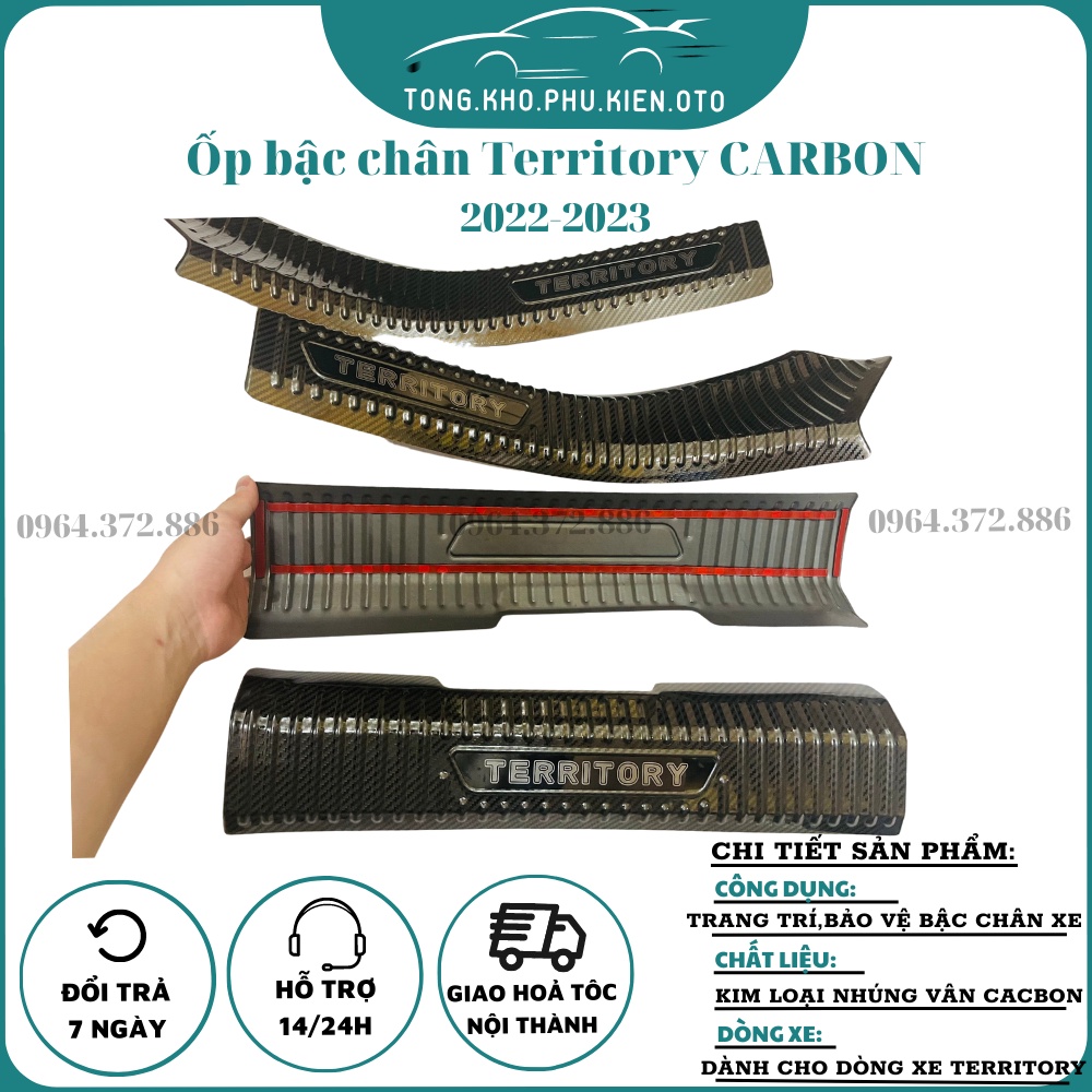 Ốp Bậc Cửa, Nẹp Bước Chân CARBON xe Territory 2022 - 2023 Mẫu vân cacbon cao cấp-Chữ tráng gương