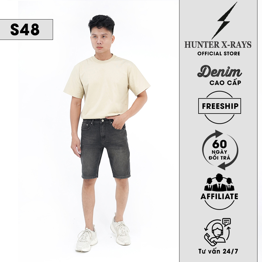 Quần Short Jeans Nam Cao Cấp HUNTER X-RAYS Form Slimfit Thun Màu Xám Nam Tính S48