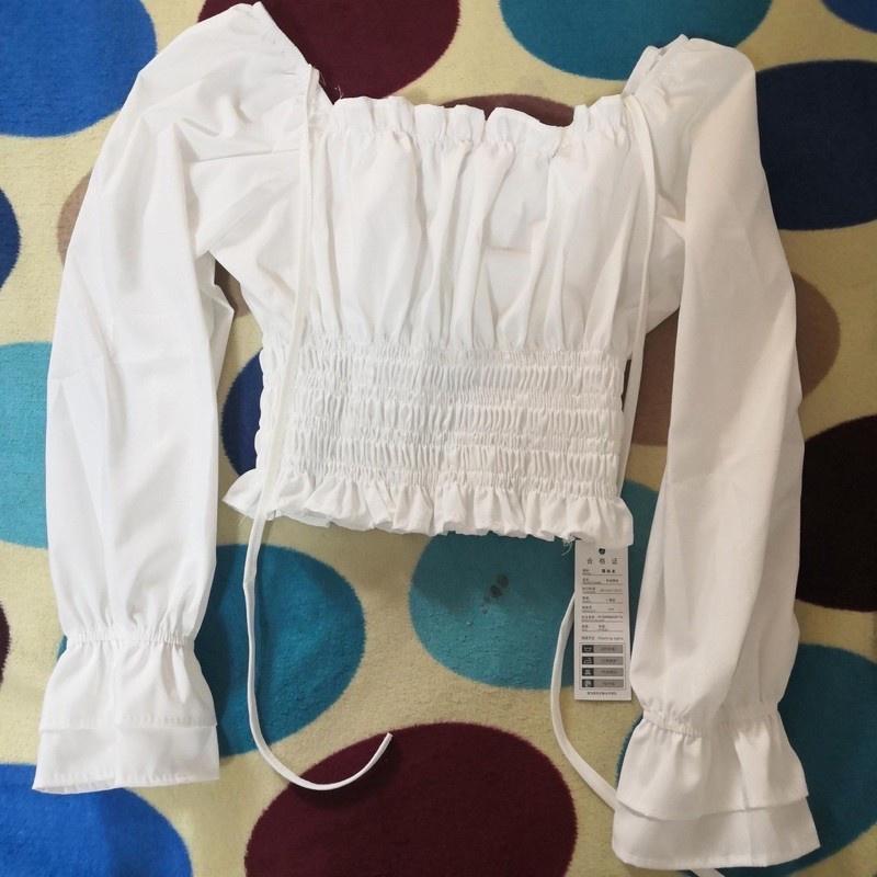 Áo Croptop Trắng Nhún Thân Siêu Xinh