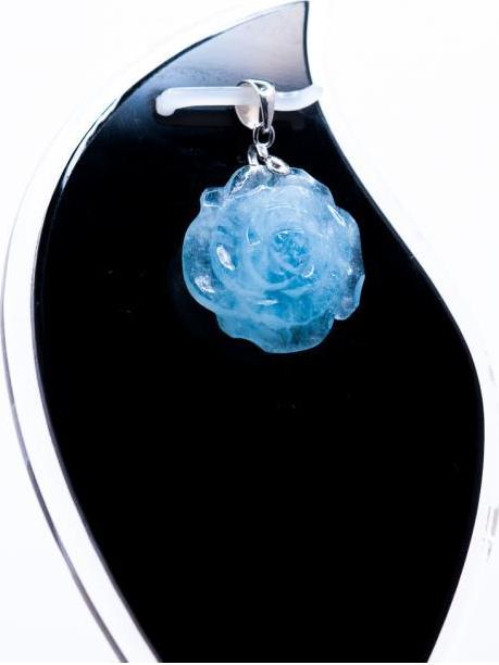 Mặt dây chuyền hoa Mẫu đơn Ngọc Hải Lam PDPAQU01 - Vietgemstones