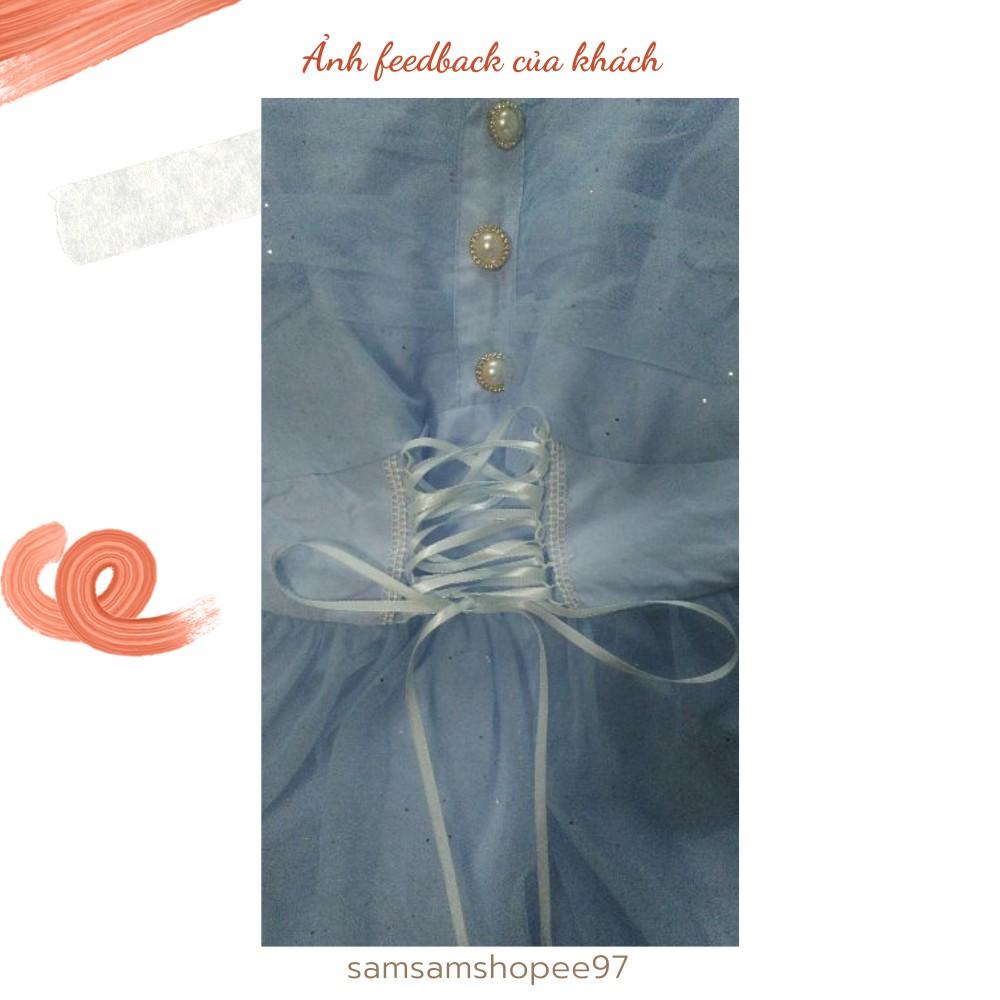 Váy hai dây tiểu thư màu xanh lấp lánh xinh xắn