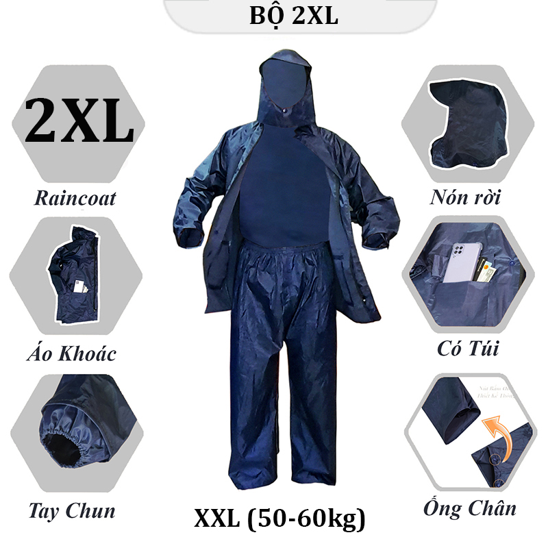 Bộ Quần Áo Mưa Cao Cấp KOJMAC Raincoat 1 Người Lớn ( Sỉ Có Túi Dây Khóa Kéo Vải Dù Dày Đi Xe Nam Nữ, aomua Có Túi )