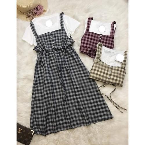Váy yếm kẻ caro 2 dây có dây buộc eo / Váy yếm caro babydoll bánh bèo tiểu thư siêu xinh