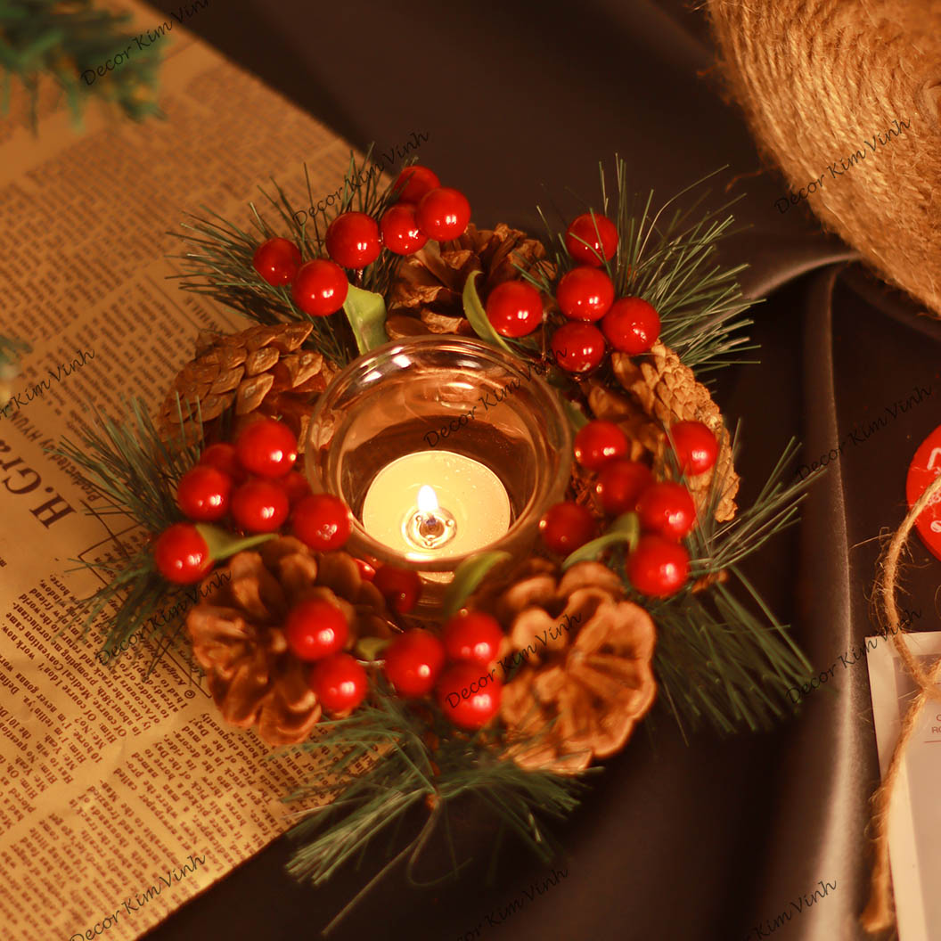 Vòng Nến Giáng Sinh NEN05 Trang Trí Noel Vintage