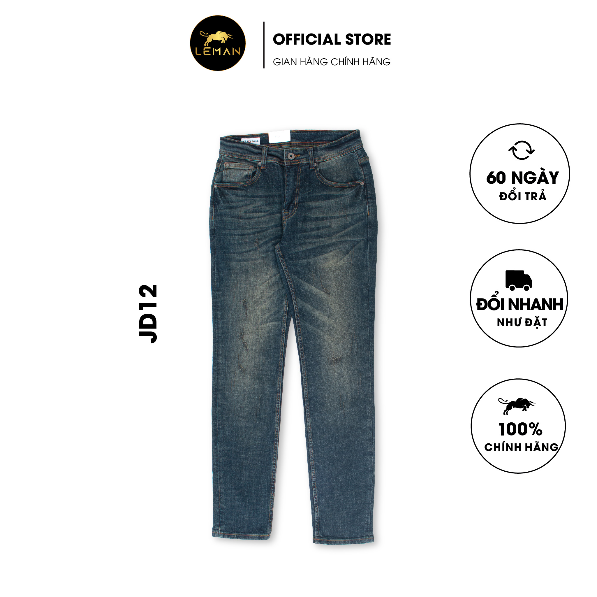 Quần Jean nam Leman xanh mài rêu JD12 - Slim Form