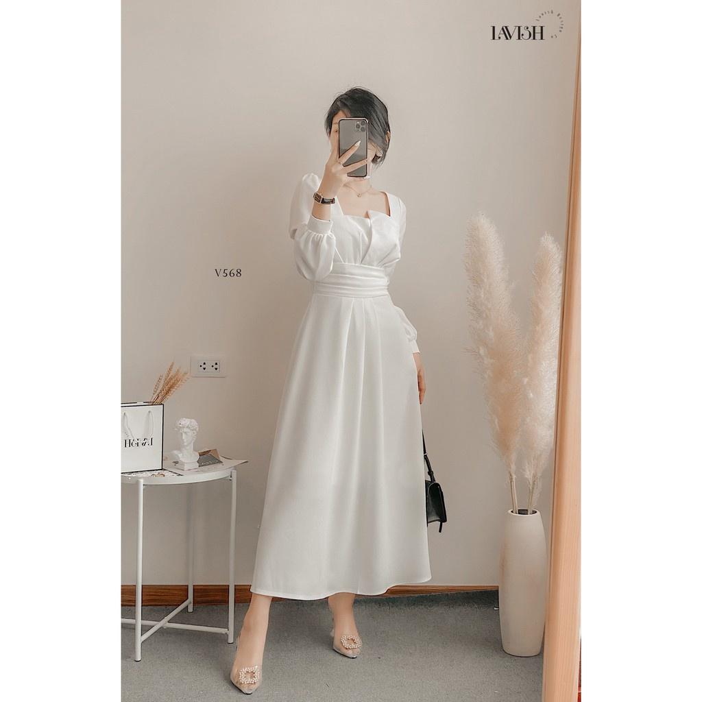 Đầm Dự Tiệc Xòe Tay Phồng Ôm Eo Cách Điệu BY8334