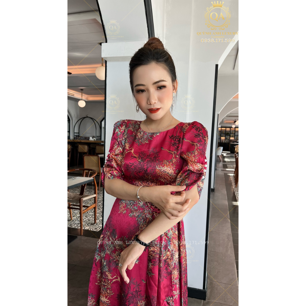 Váy Đầm Xoè Hoa Tone Hồng Đẹp Sang Trọng Cao Cấp Akina Dress