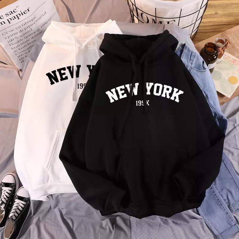 Áo hoodie nam nữ in chữ newyork vải nỉ bông mềm mịn nón 2 lớp