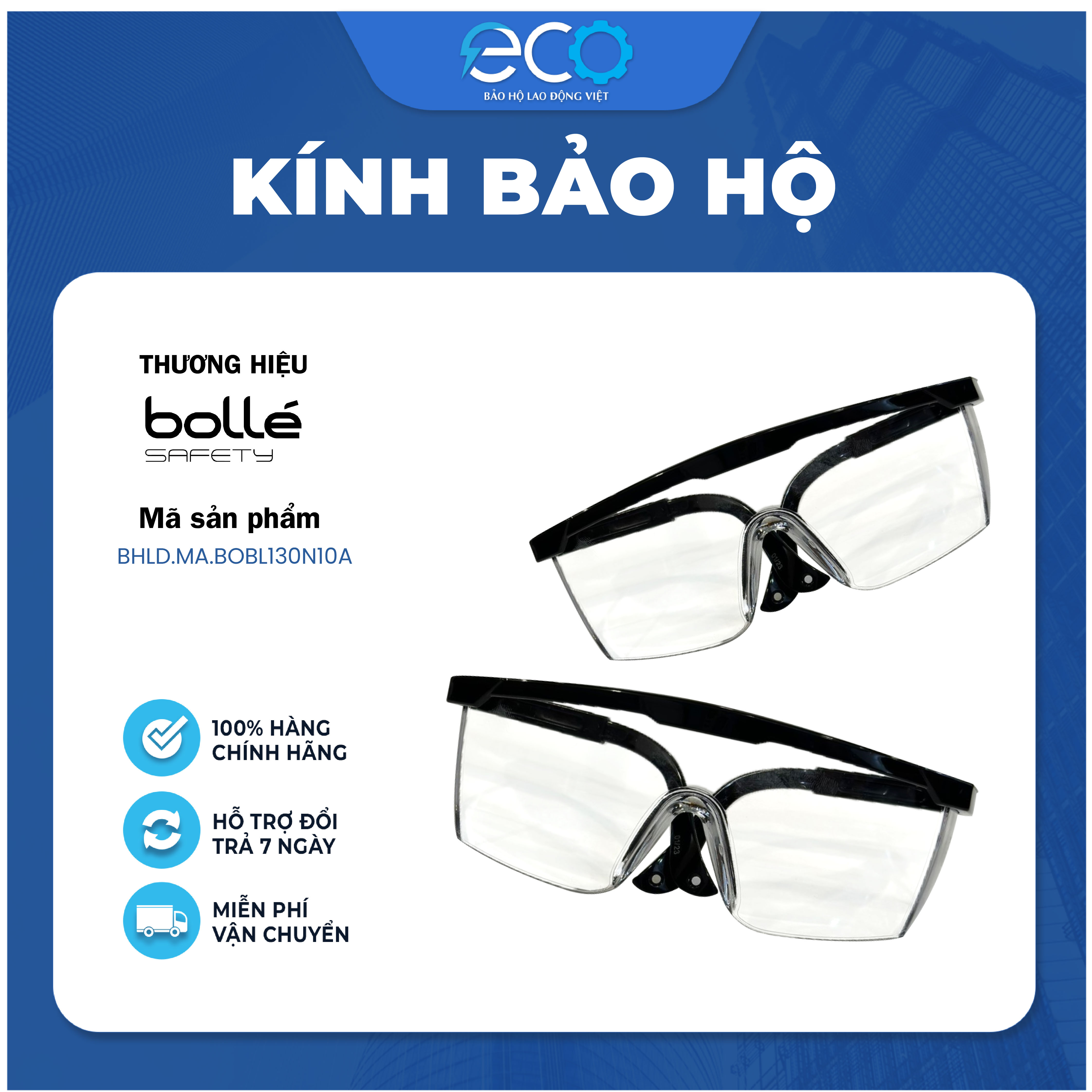 Kính bảo hộ chống hoá chất Bolle BL130N10A dùng chung được với kính cận