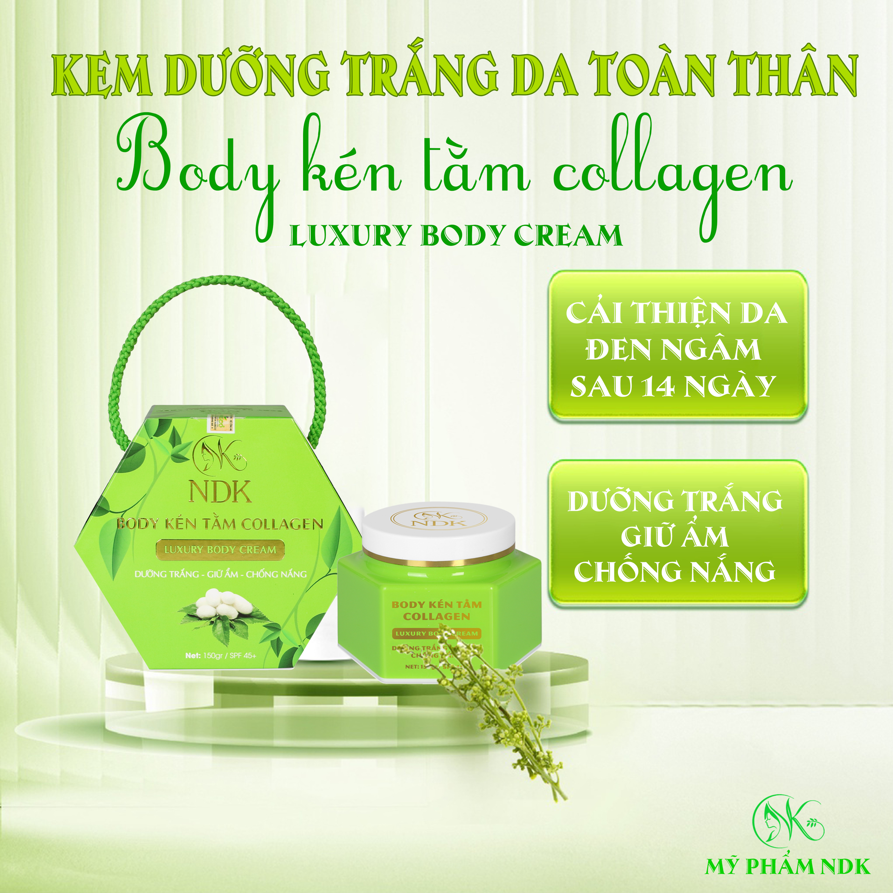 Combo 3 Hộp Kem Body Kén Tằm Collagen NDK trắng da toàn thân sau 2 tuần 