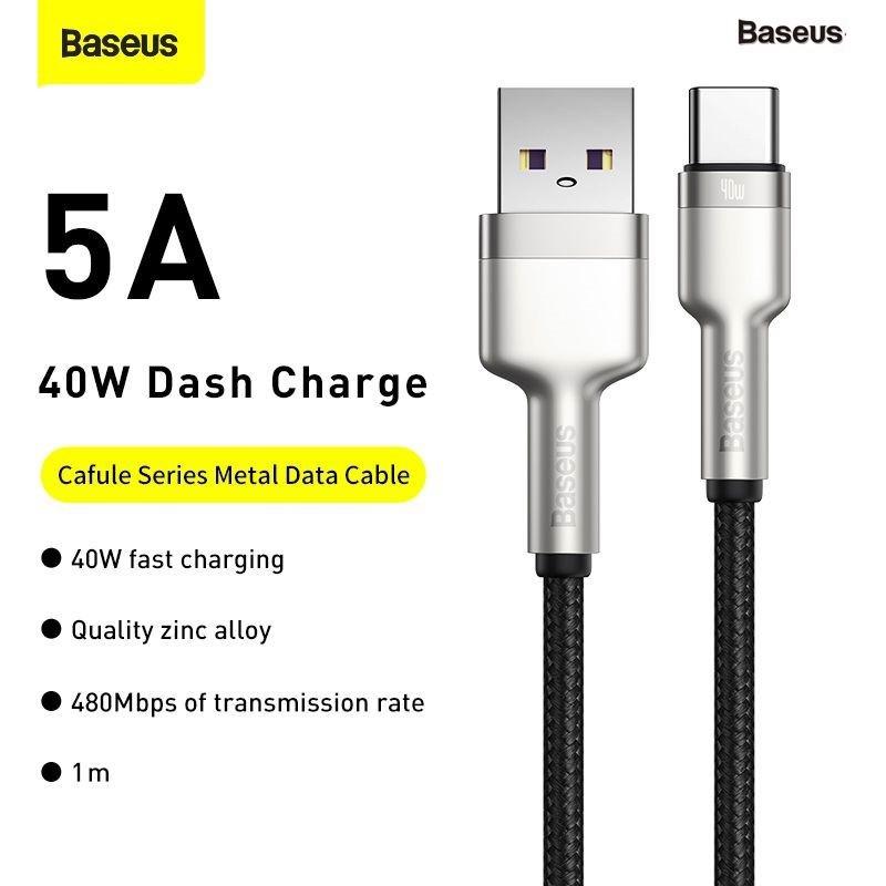 Cáp sạc nhanh và truyền data Baseus Cafule Series Metal USB to TypeC dài 2M, Super QC 40W (Màu Random) - Hàng Chính Hãng