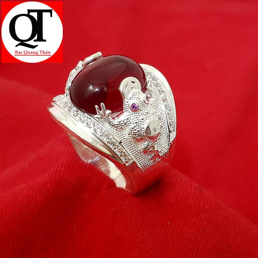 Nhẫn nam Cóc chất liệu bạc ta gắn đá ovan trang sức Bạc Quang Thản - QTNA13